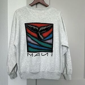 VINTAGE 90S GREY GRAPHIC MAUI SWEATSHIRT MENS MEDIUM